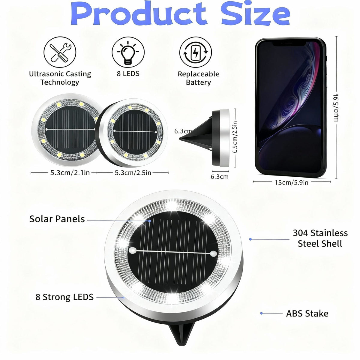 Solar Outdoor In-Ground Lights Stainless Steel Garden Pathway Lawn Lights for Yard Landscape Decoration