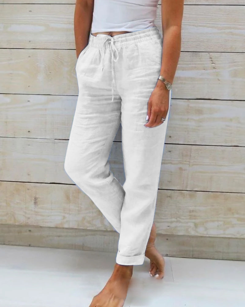 📢📢49% OFF !!!⏰Women's Elastic Waist Cotton Linen Wide Leg Pants