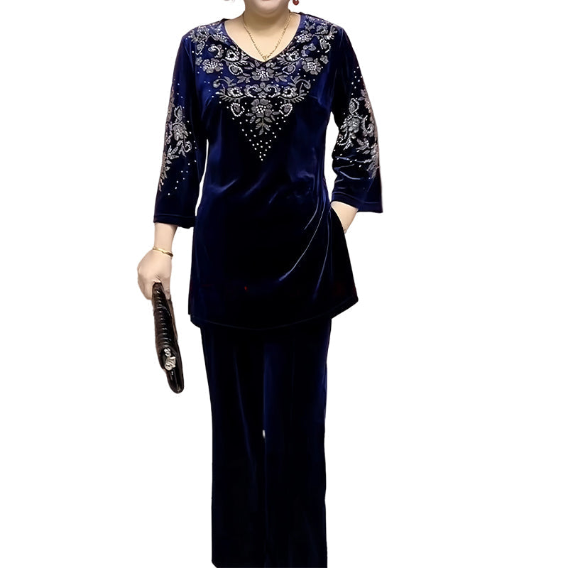 💎 40% OFF! 💎 Women's Velvet Rhinestone Top & Pants Set – Glossy Luxury Fabric, Sparkling Detailing & All-Day Comfort