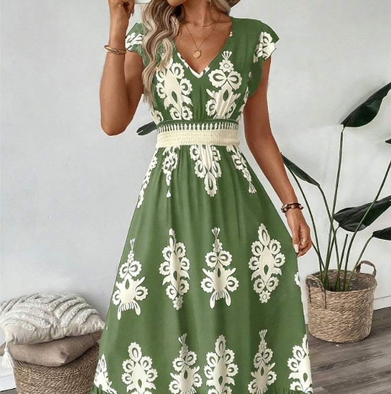 🔥2026 Hot sale 35% OFF🔥Women's V-Neck Baroque Print Flowy Maxi Dress