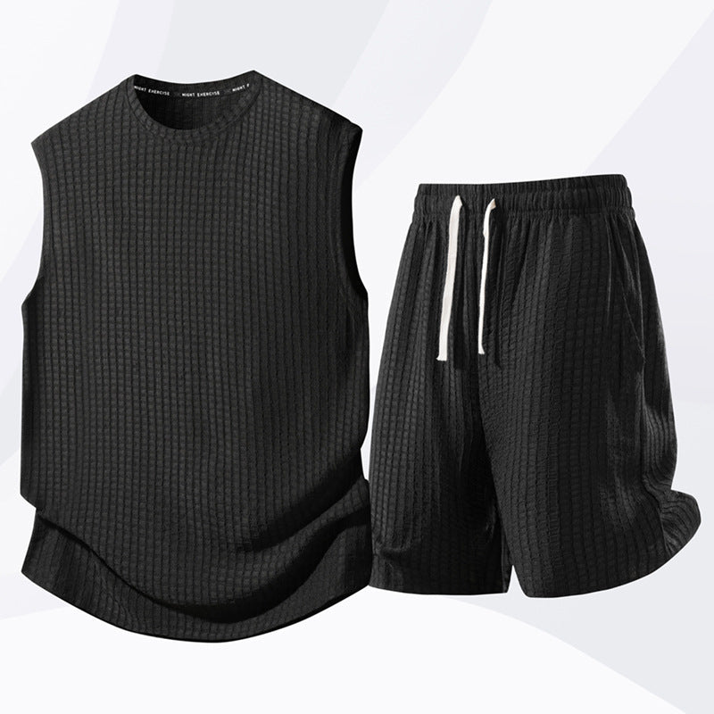 💪 LIMITED-TIME 49% OFF! 💥 Men's Casual Sportswear Tank Top & Shorts Set – Waffle Knit, Deep Pockets, Relaxed ✨