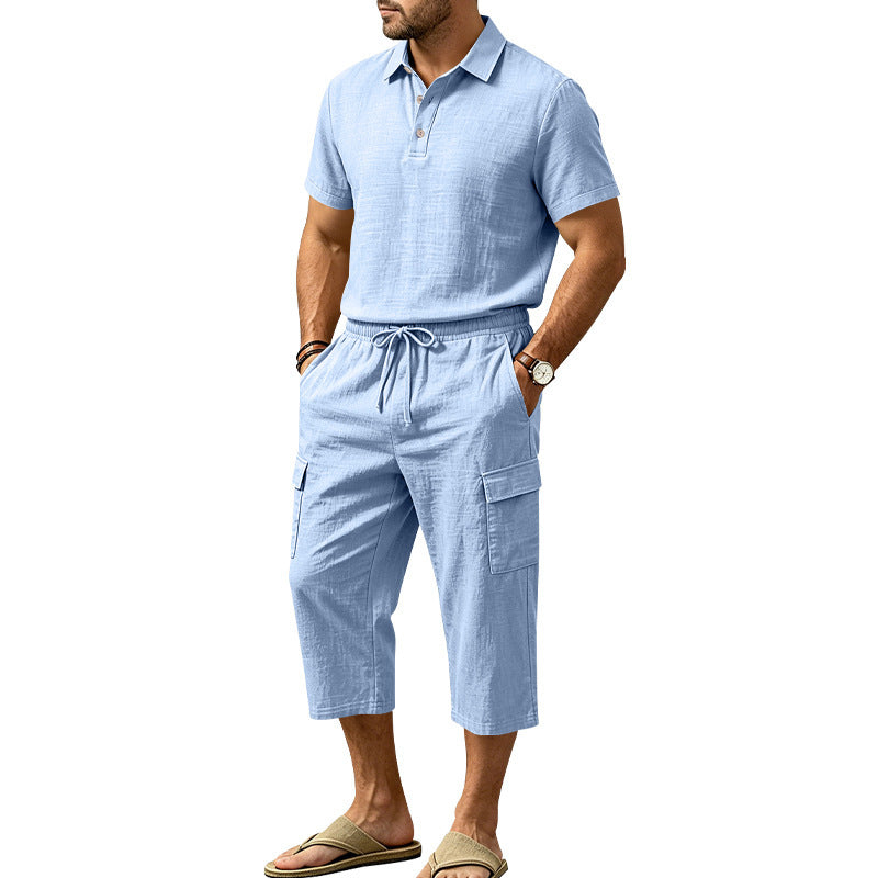 🎁2026 New Arrivals 45% OFF💥Men Summer Linen Set Loose Shirt and Cargo Shorts Two Piece Outfit