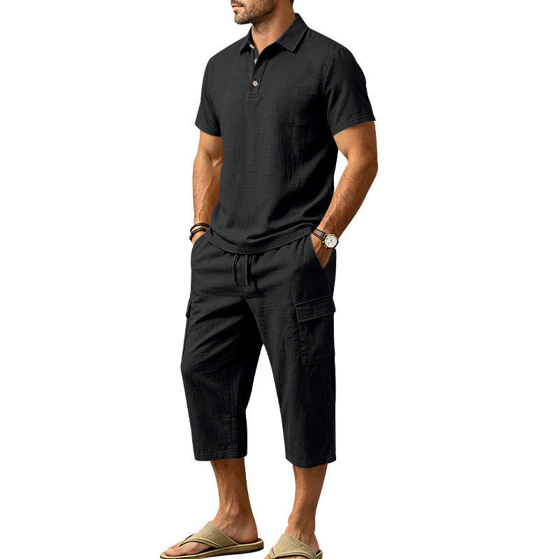 🏖️Men's Summer Linen Set Loose Shirt and Cargo Shorts Two Piece Outfit