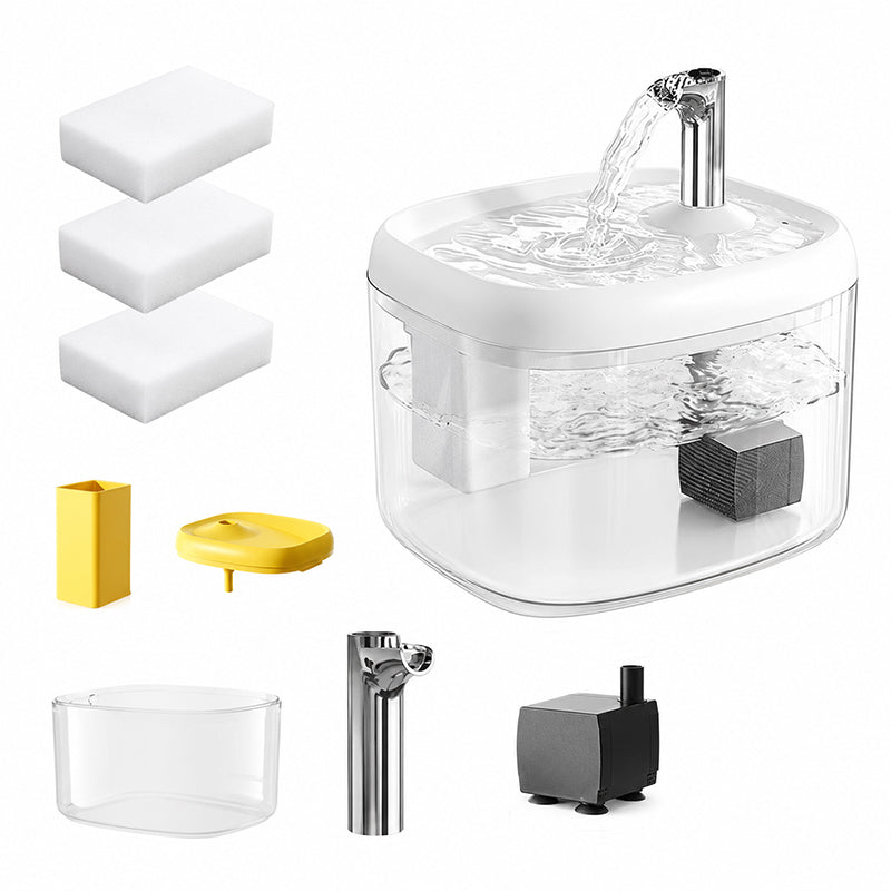 🐾💧 Flowing Pet Water Fountain – Food Grade PET Bowl, Visible Water Level and Easy Clean Design
