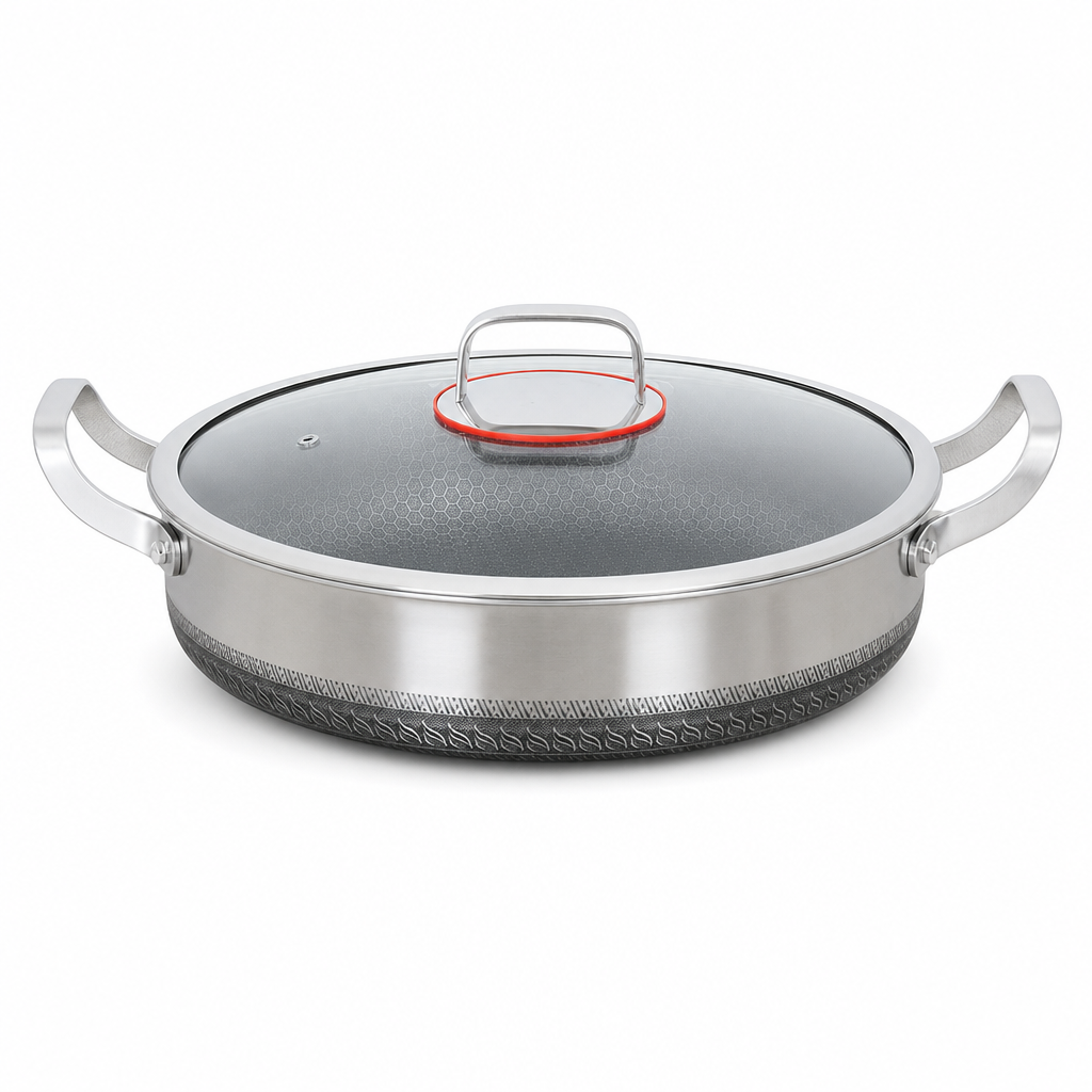 ⏳Time-Limited Special⏰ Thickened Stainless Steel Nonstick Stir Fry Pan with Lid Flat Bottom Cooking Wok with Dual Handles
