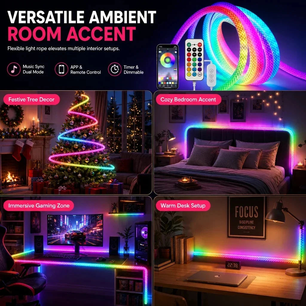 ⏳LAST DAY SALE ONLY £14.99!!✨ Faux Fur Neon Light Strip – 360° All-Round Glow, Add a Cosy Glow to Bedroom, Dorm & Party Spaces ✨