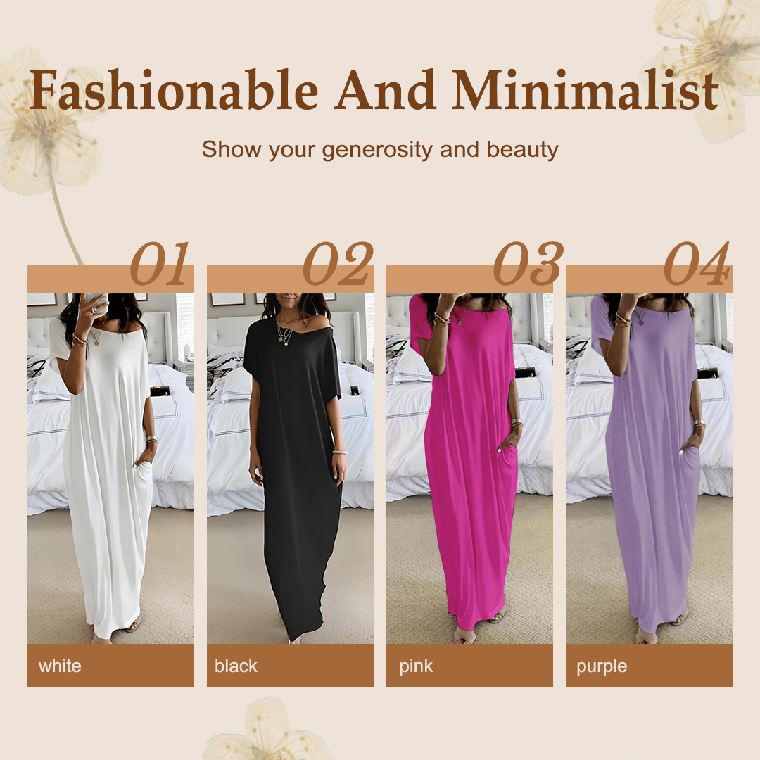 🔥💃Last Day Special Discount💃Women's Summer Casual Loose Solid Color Short-Sleeve Long Dress