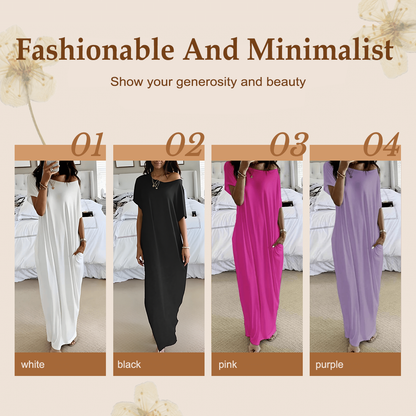 🔥💃Last Day Special Discount💃Women's Summer Casual Loose Solid Color Short-Sleeve Long Dress