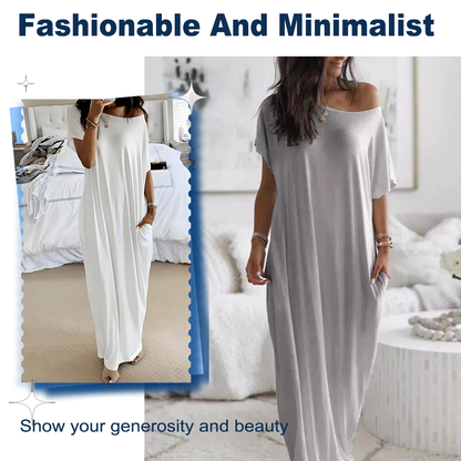 🔥💃Last Day Special Discount💃Women's Summer Casual Loose Solid Color Short-Sleeve Long Dress