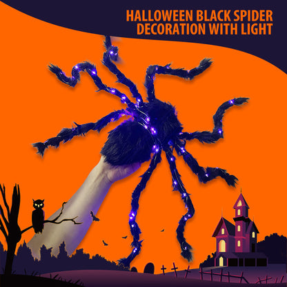 🎃Halloween Black Spider Decoration with Light🕷️