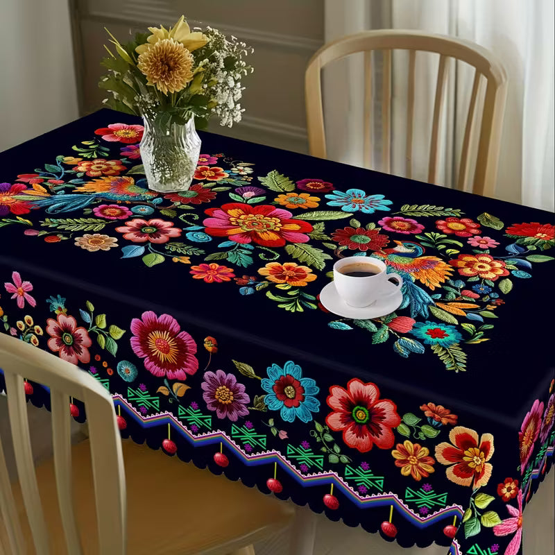 📢📢49% OFF !! ⏰Mexican Floral Tablecloth With Scalloped Edge