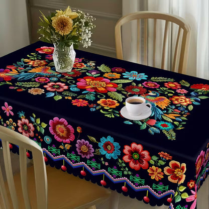📢📢49% OFF !! ⏰Mexican Floral Tablecloth With Scalloped Edge