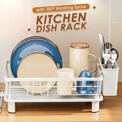 🔥49% OFF🧼🍽️Heavy-Duty 360° Rotating Dish Drainer Rack – Large Capacity, Rust-Resistant & Space-Saving✨