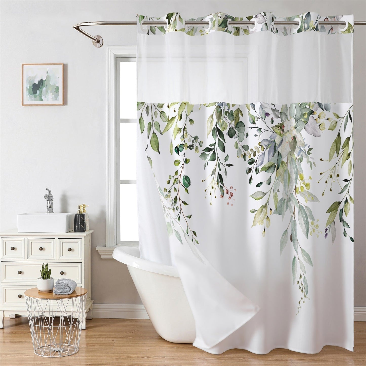 🔥HOT SALE🚿✨ Say goodbye to slippery bathrooms! Double-layered waterproof shower curtain with see-through panels – installs in 3 seconds for a dry, stylish look!