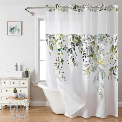 🔥HOT SALE🚿✨ Say goodbye to slippery bathrooms! Double-layered waterproof shower curtain with see-through panels – installs in 3 seconds for a dry, stylish look!