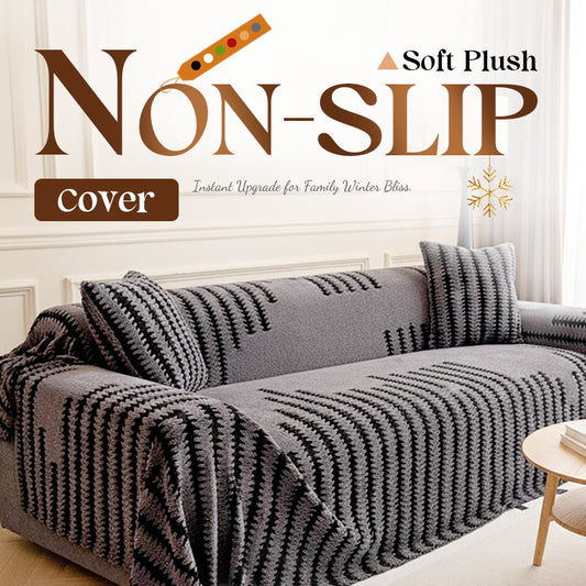 🔥49% OFF!!📢🎁 Soft Plush Non-Slip Couch Cover – Thick Striped Winter-Friendly Sofa Protector 🛋️✨