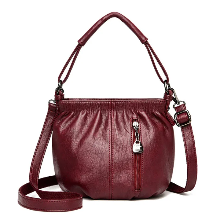 🎀2026 New Arrival🔥Casual Pleated Bucket Soft Leather Handbag Shoulder Bag