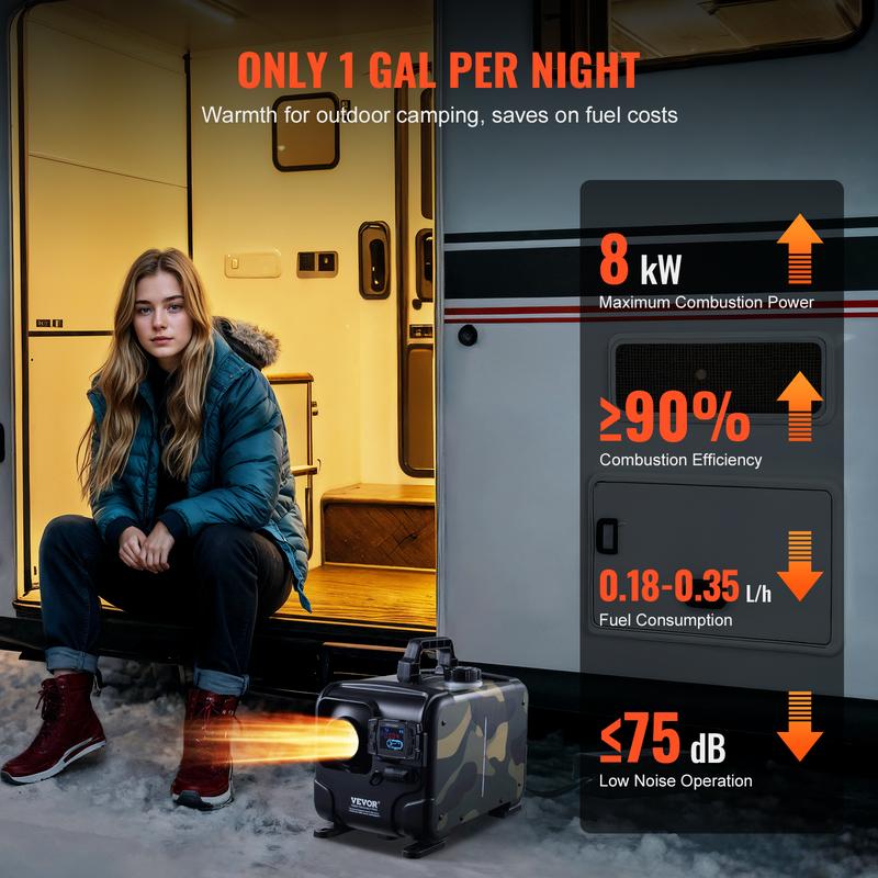 📢📢40% OFF!!⏰8 kW diesel heater, 12 V/24 V all-in-one diesel air heater, Bluetooth app control, remote control and display, CO alarm, rapid heating