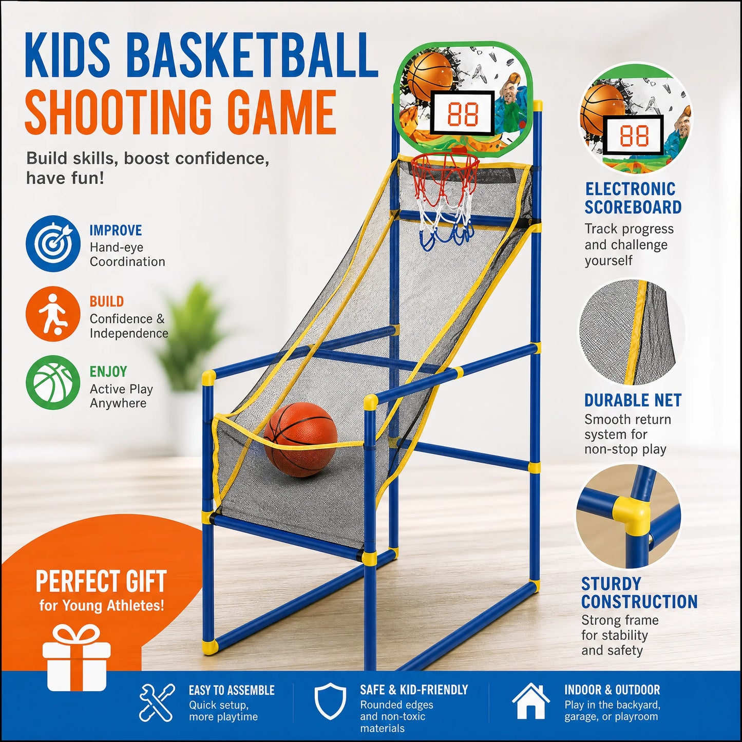 ⏰49% OFF NOW!⛹️Kids' Indoor Basketball Arcade Game with 4 Balls🏀