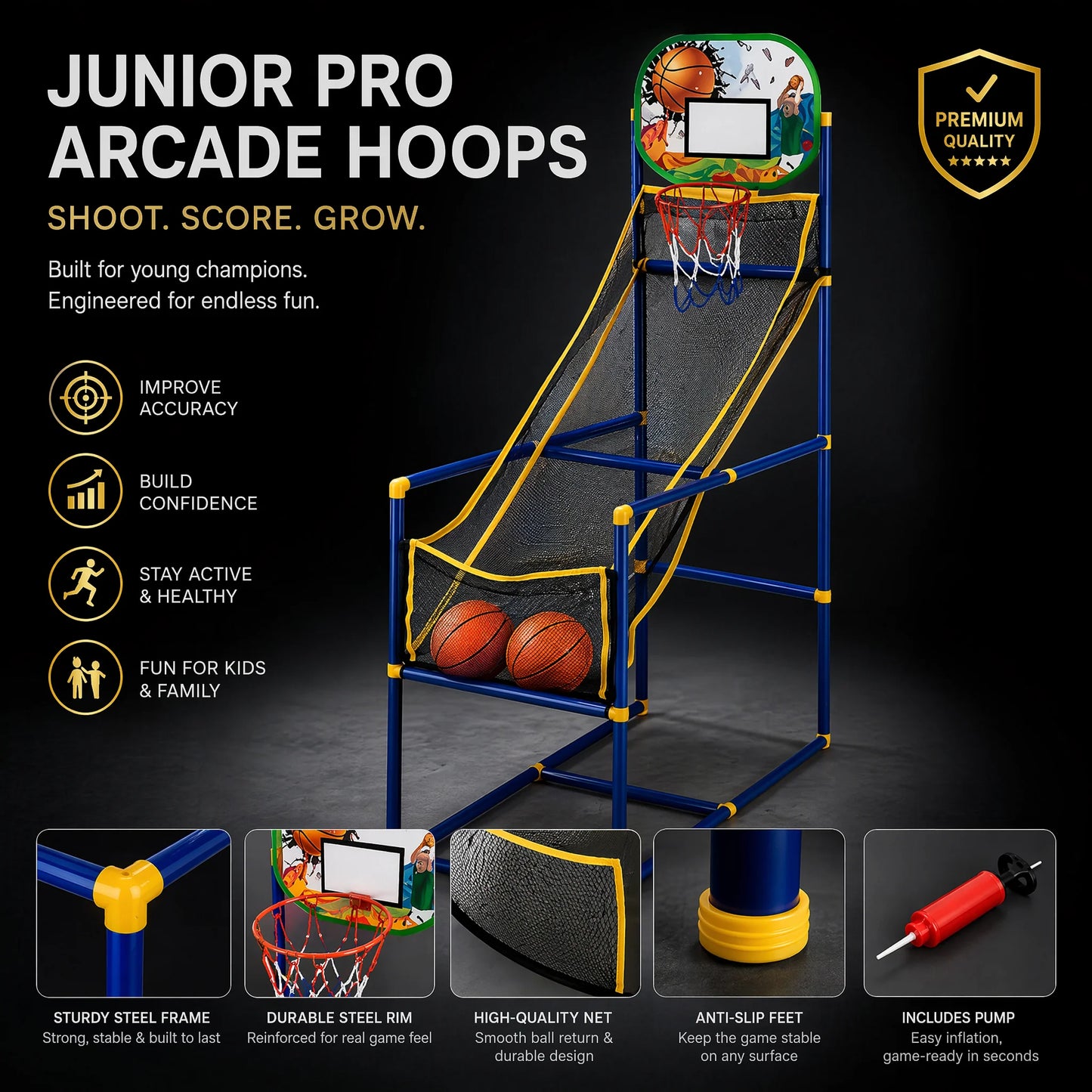 ⏰49% OFF NOW!⛹️Kids' Indoor Basketball Arcade Game with 4 Balls🏀