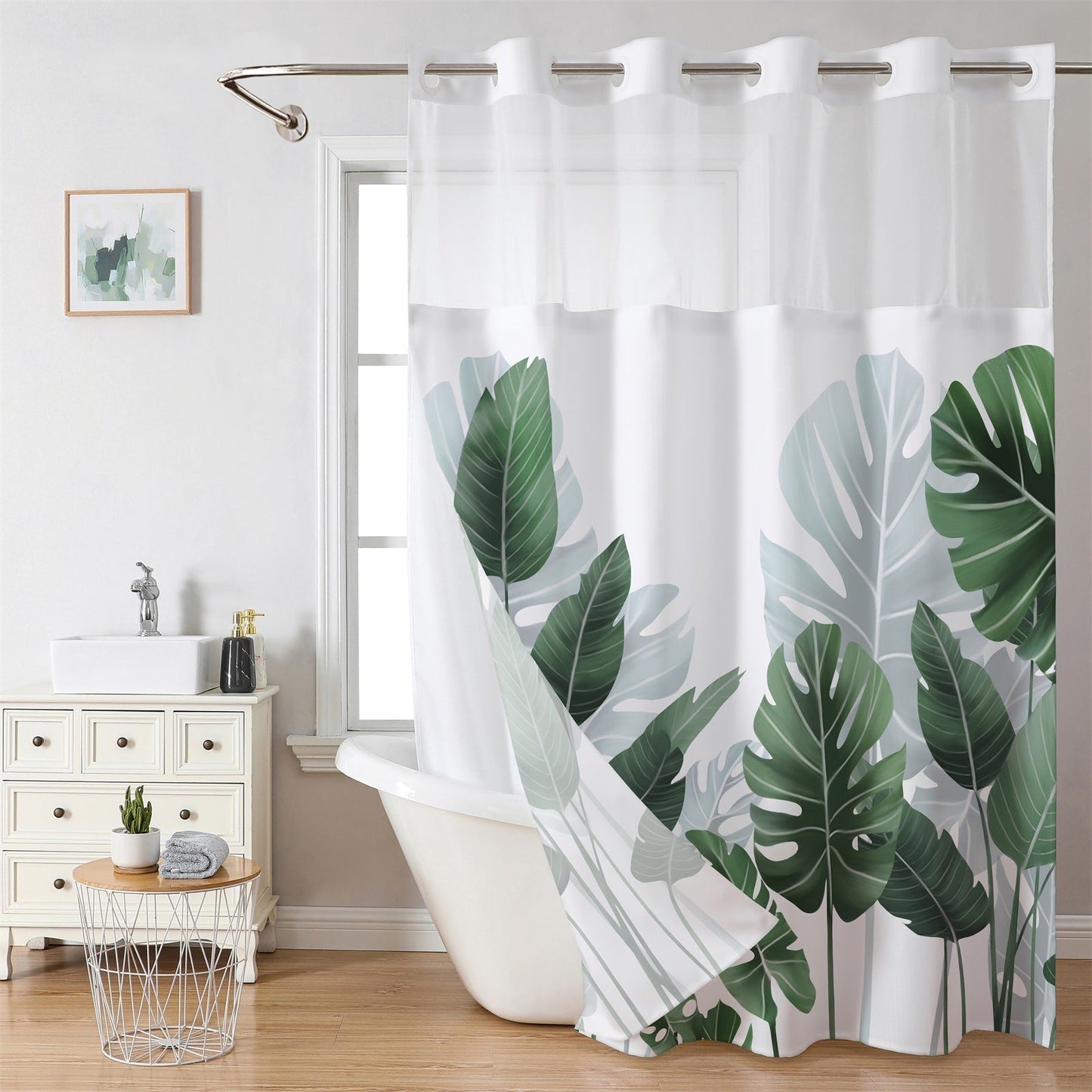 🔥HOT SALE🚿✨ Say goodbye to slippery bathrooms! Double-layered waterproof shower curtain with see-through panels – installs in 3 seconds for a dry, stylish look!