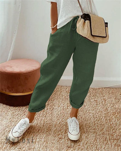 👖🌞Casual Cotton and Linen Pants for Women – Breathable, High-Waisted & Ankle-Length Elegance🤍