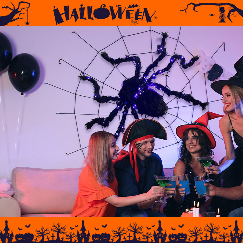 🎃Halloween Black Spider Decoration with Light🕷️