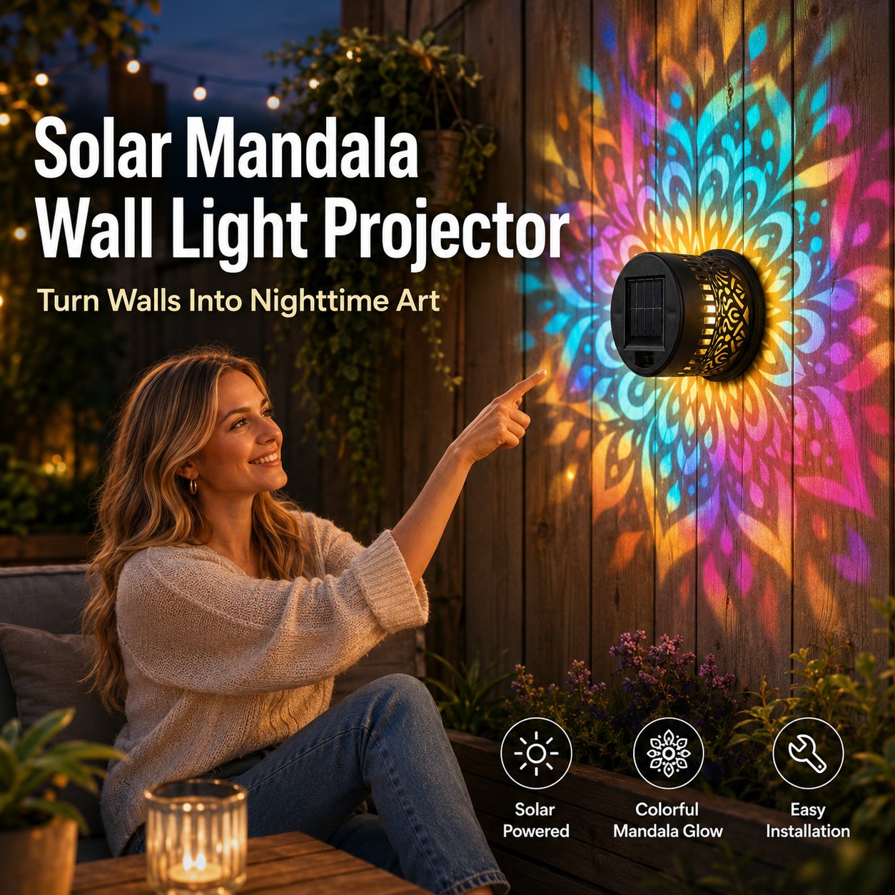🌙⏳LIMITED-TIME 53% OFF! ⏰ Solar Mandala Wall Light – Dreamy Night Projection ✨