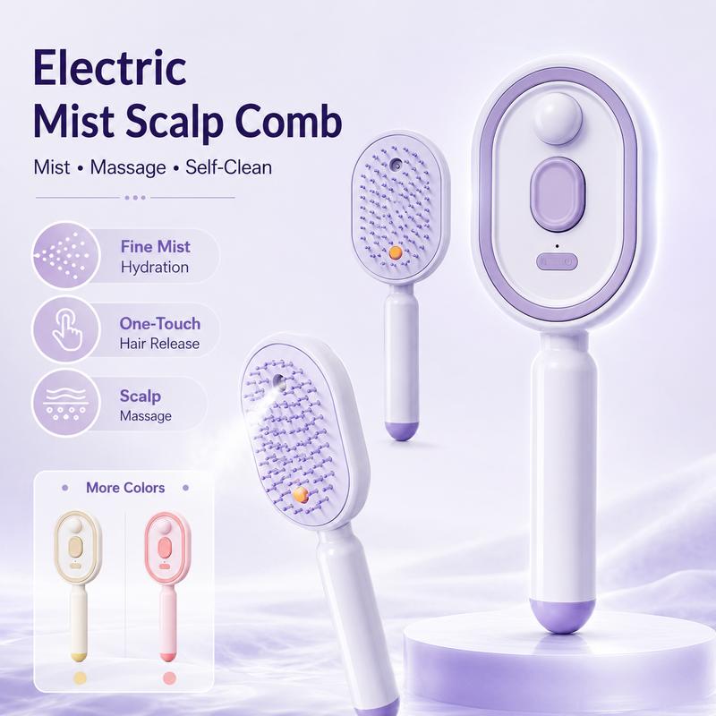 💖LAST DAY SALE 49% OFF💁‍♀️✨Electric Spray Air Cushion Massage Comb💨| Self-Cleaning Anti-Tangle ✨ | Perfect for Dry, Brittle Hair 💧🌟