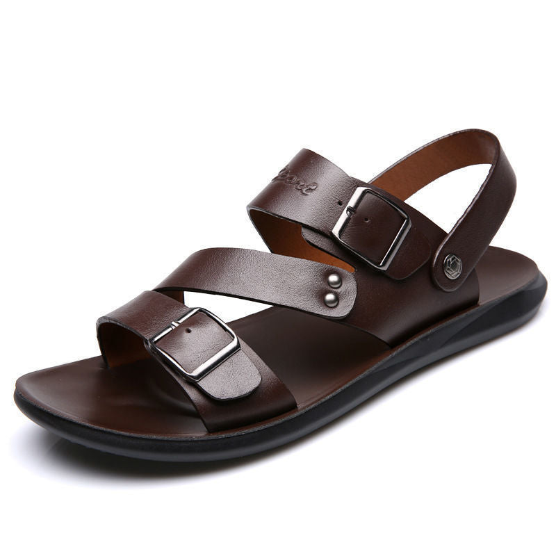 🏆LIMITED-TIME 49% OFF! ✨ Men's Leather Beach Sandals – Cowhide Upper, Non-Slip Sole, Open Toe 🌊