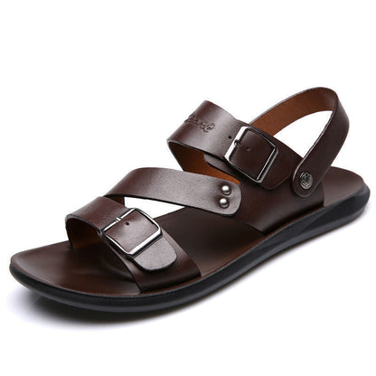 🏆LIMITED-TIME 49% OFF! ✨ Men's Leather Beach Sandals – Cowhide Upper, Non-Slip Sole, Open Toe 🌊