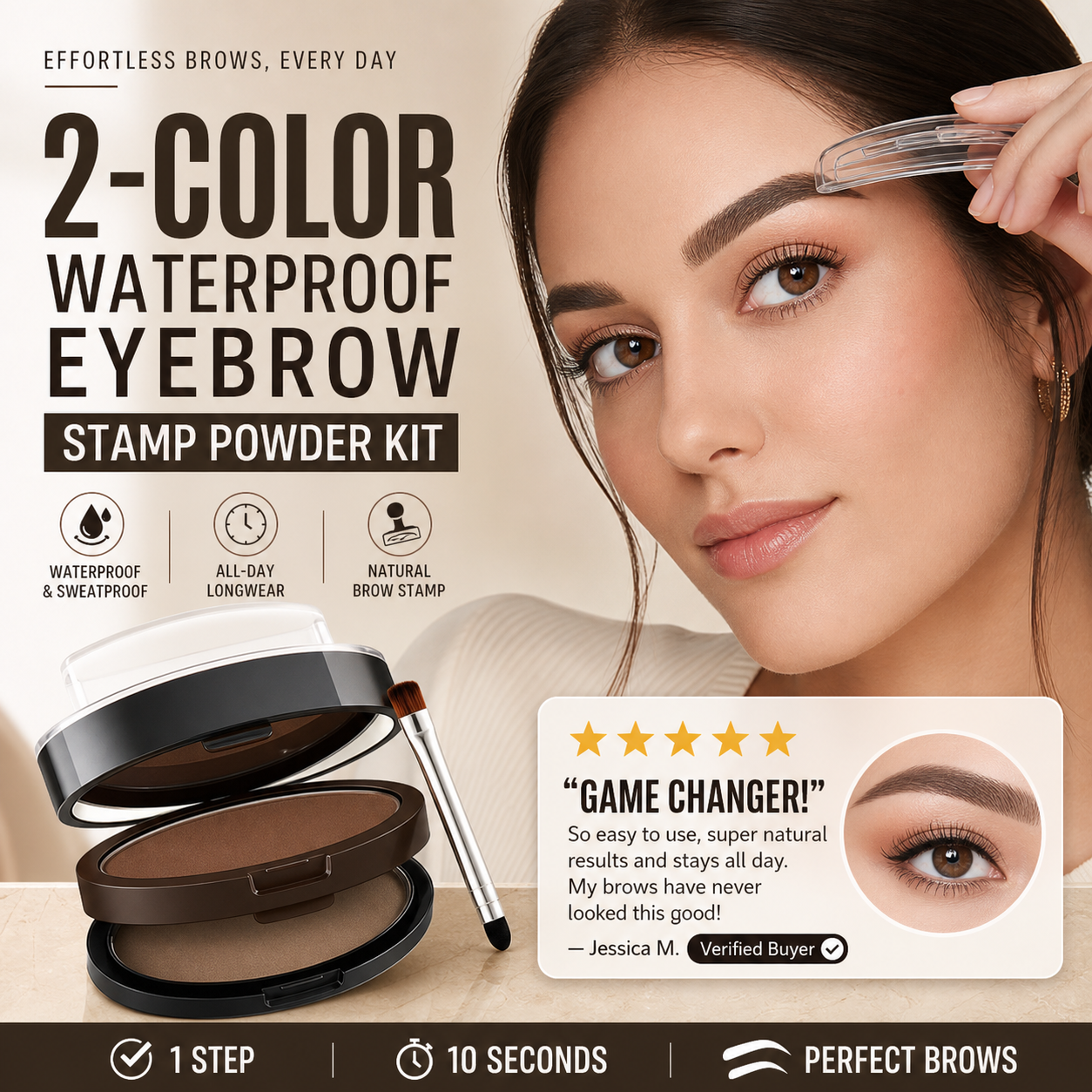 💄49% OFF NOW ! 🖌️2-Color Waterproof Eyebrow Stamp Powder Kit, Smudge-Proof Quick Natural Full Brow Makeup with Dual-End Brush