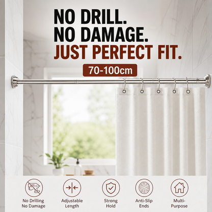 🧥49% OFF NOW! Adjustable No‑Drill Tension Rod, 70‑100cm Spring Tension Clothes Hanging Rod, No‑Damage Non‑Slip Closet Curtain Rod, Max 15KG Load for Wardrobe, Bathroom