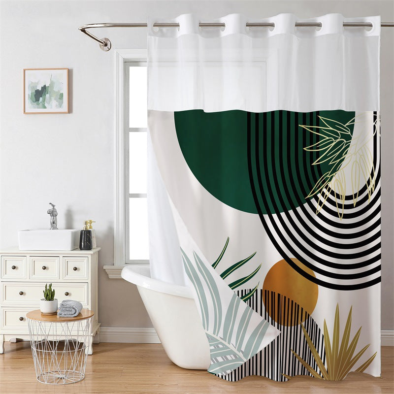🔥HOT SALE🚿✨ Say goodbye to slippery bathrooms! Double-layered waterproof shower curtain with see-through panels – installs in 3 seconds for a dry, stylish look!