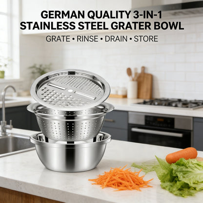 🔥HOT SALE 49% OFF-🌞🍴 German Quality 3-in-1 Stainless Steel Grater Bowl