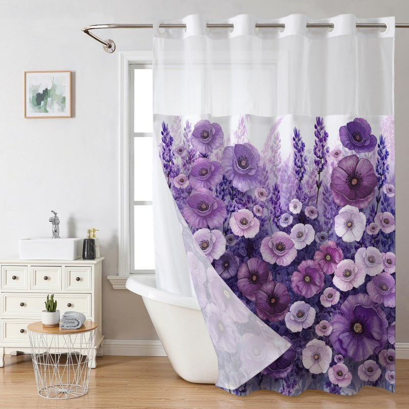🔥HOT SALE🚿✨ Say goodbye to slippery bathrooms! Double-layered waterproof shower curtain with see-through panels – installs in 3 seconds for a dry, stylish look!