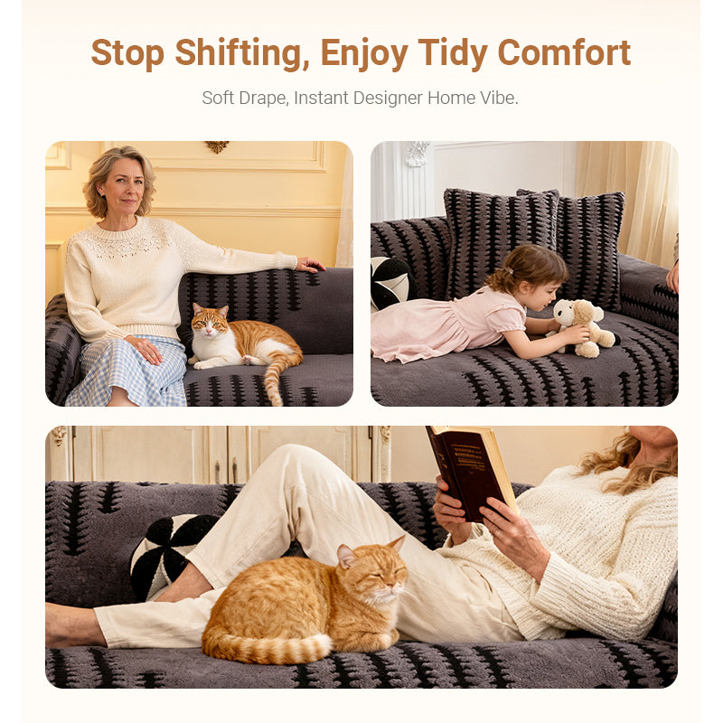 🔥49% OFF!!📢🎁 Soft Plush Non-Slip Couch Cover – Thick Striped Winter-Friendly Sofa Protector 🛋️✨