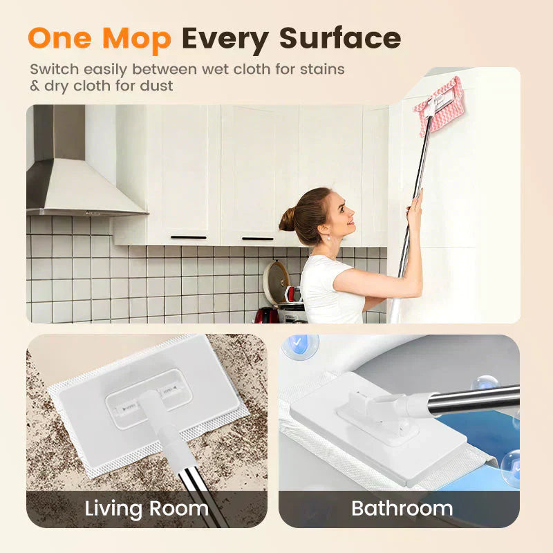 🔥 40% OFF!! ✨🧹🏆#1 Best Seller ⏰💕🌟Flat Mop with Stainless Steel Handle, come with Reusable Washable Mop Cloths