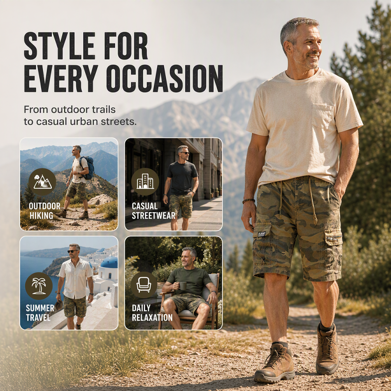 🩳 49% OFF NOW! 🏕️ Men's Casual Elastic Waist Cargo Shorts – Comfortable & practical – 43K+ sold, perfect for outdoor or daily wear 🌿💪✨