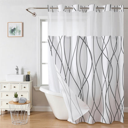 🔥HOT SALE🚿✨ Say goodbye to slippery bathrooms! Double-layered waterproof shower curtain with see-through panels – installs in 3 seconds for a dry, stylish look!
