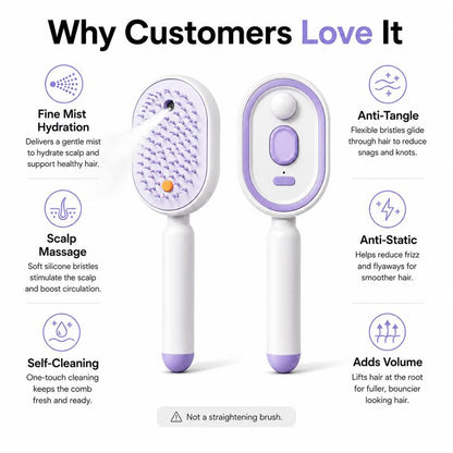 💖LAST DAY SALE 49% OFF💁‍♀️✨Electric Spray Air Cushion Massage Comb💨| Self-Cleaning Anti-Tangle ✨ | Perfect for Dry, Brittle Hair 💧🌟