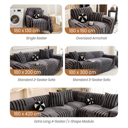 🔥49% OFF!!📢🎁 Soft Plush Non-Slip Couch Cover – Thick Striped Winter-Friendly Sofa Protector 🛋️✨