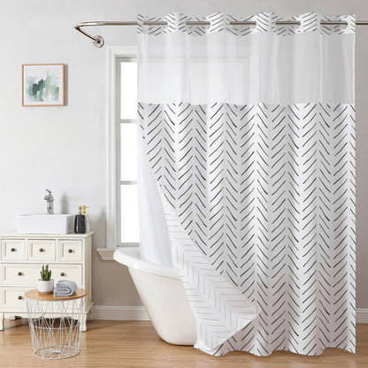 🔥HOT SALE🚿✨ Say goodbye to slippery bathrooms! Double-layered waterproof shower curtain with see-through panels – installs in 3 seconds for a dry, stylish look!