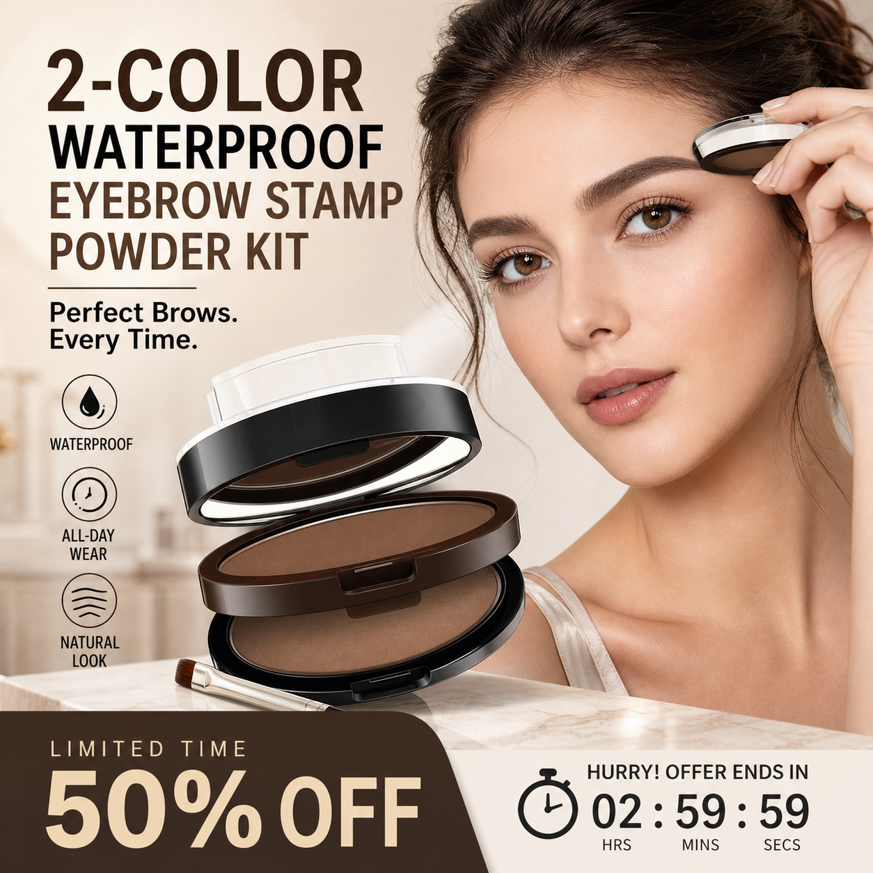 💄49% OFF NOW ! 🖌️2-Color Waterproof Eyebrow Stamp Powder Kit, Smudge-Proof Quick Natural Full Brow Makeup with Dual-End Brush