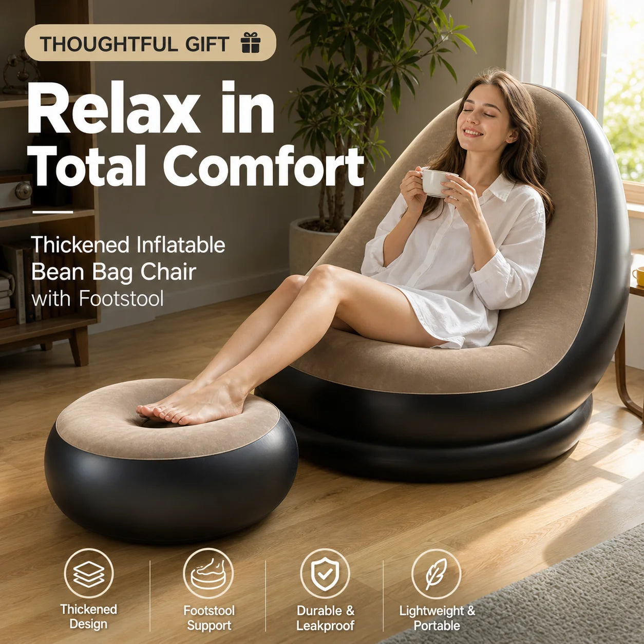 🔥Free Shipping🔥Thickened Inflatable Bean Bag Chair For Adults With Footstool