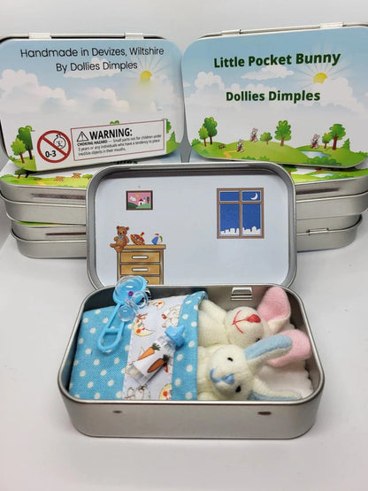 💎 49% OFF! 💎 Bunny Mummy & Baby Plush Pocket Tin – Handmade Easter Collectible with Cozy Blanket (Pink/Blue Ears) 🐇🎁