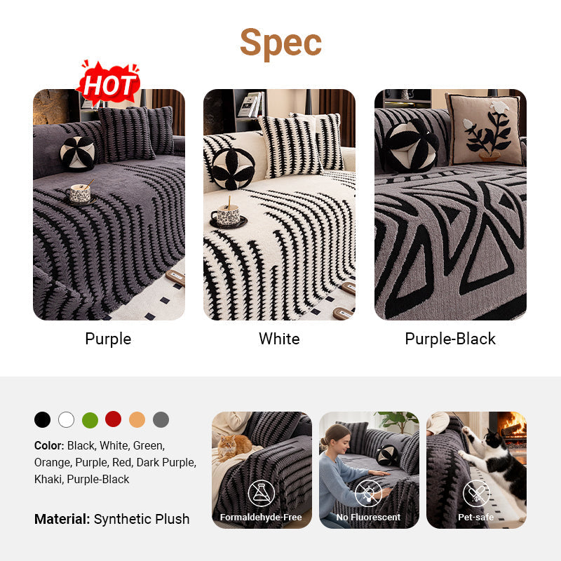 🔥49% OFF!!📢🎁 Soft Plush Non-Slip Couch Cover – Thick Striped Winter-Friendly Sofa Protector 🛋️✨