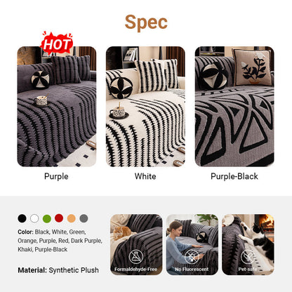 🔥49% OFF!!📢🎁 Soft Plush Non-Slip Couch Cover – Thick Striped Winter-Friendly Sofa Protector 🛋️✨