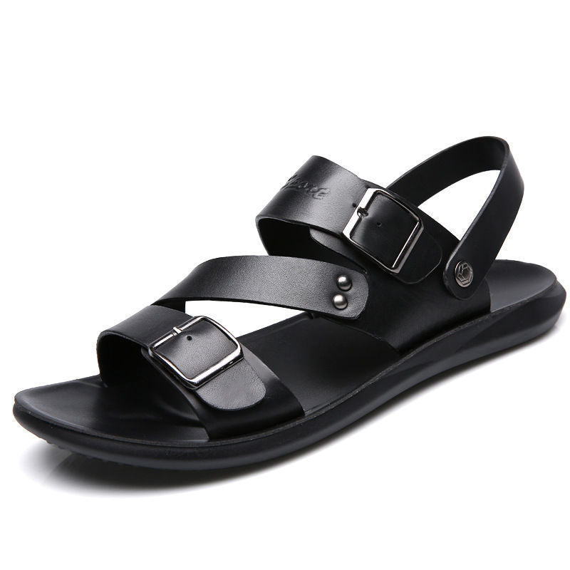 🏆LIMITED-TIME 49% OFF! ✨ Men's Leather Beach Sandals – Cowhide Upper, Non-Slip Sole, Open Toe 🌊