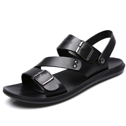 🏆LIMITED-TIME 49% OFF! ✨ Men's Leather Beach Sandals – Cowhide Upper, Non-Slip Sole, Open Toe 🌊
